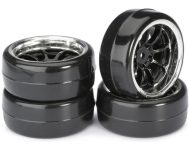 ABSIMA WHEEL SET DRIFT 5-SPOKE "PROFILE B" RIM BLACK/RING WHITE 1:10 (4) 2510047